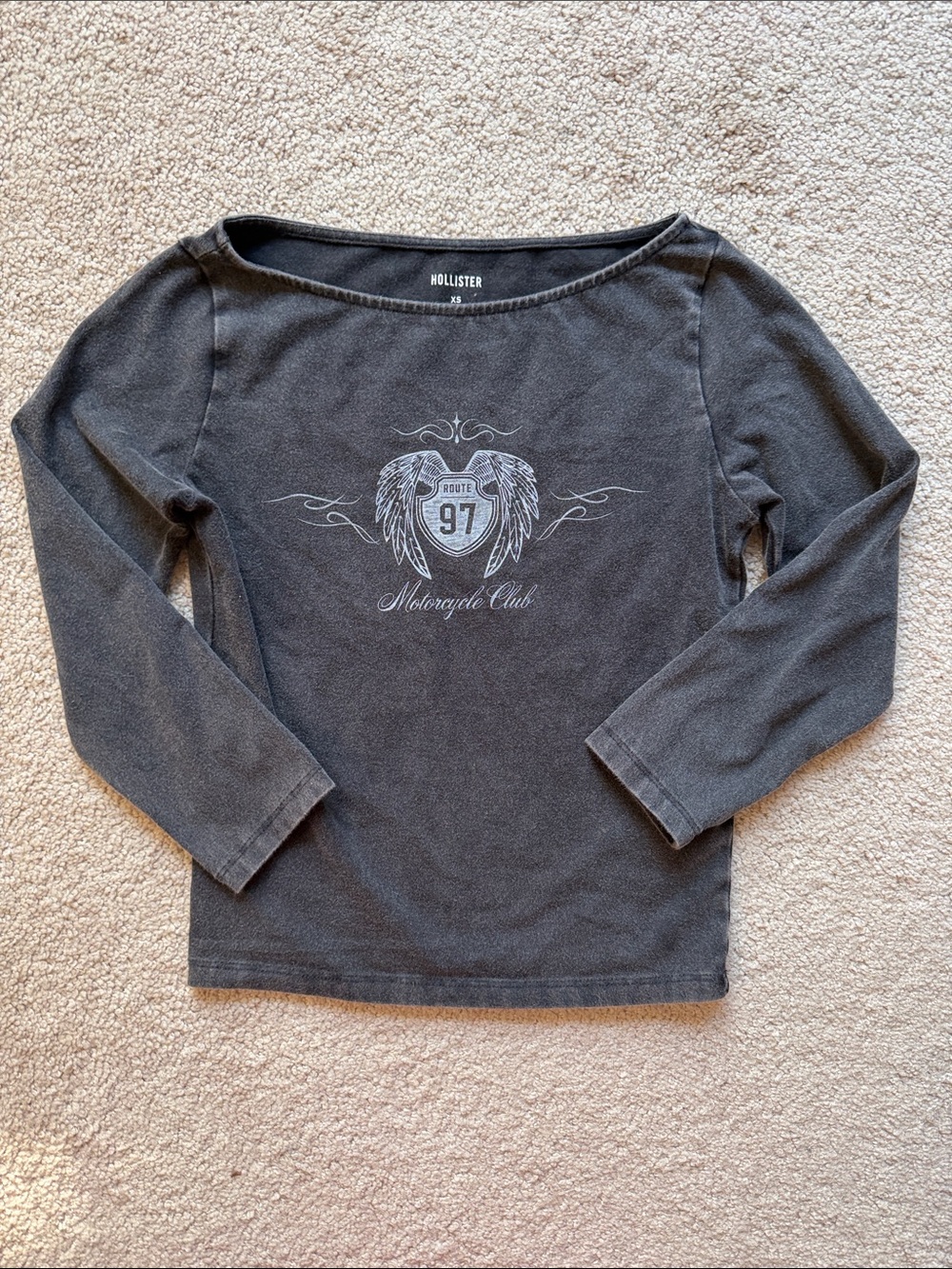 Hollister Black Half-Sleeve Tee with Route 97 Wing Graphic
